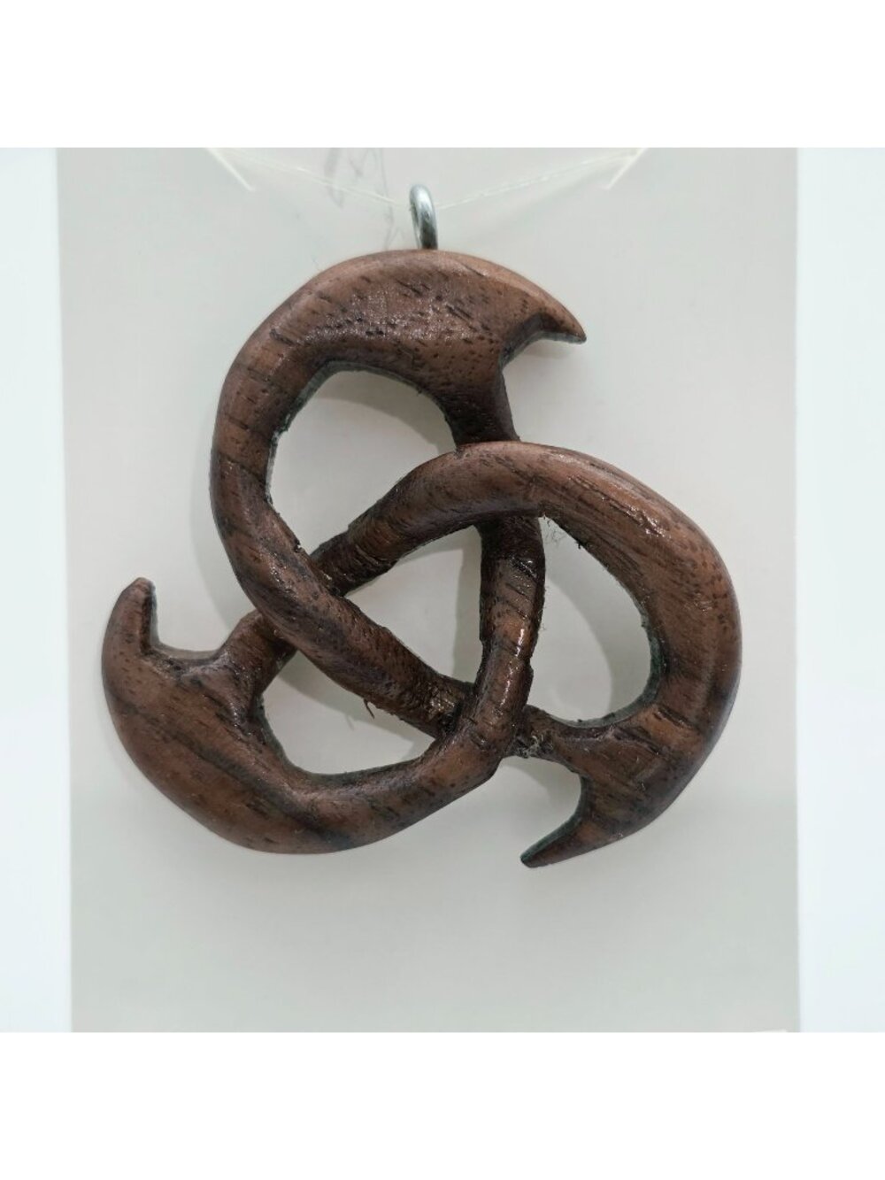 Hand-Carved Wooden Pendant With Abstract Celtic Knot Design & Smooth Finish